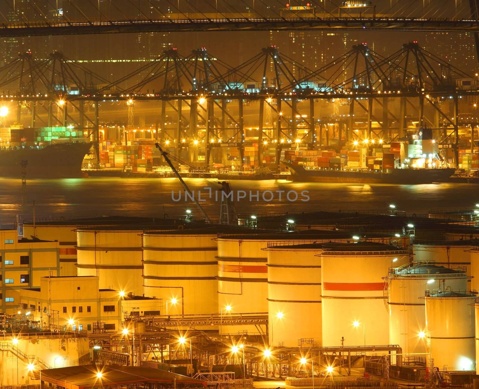 Oil tanks in container terminal  by kawing921