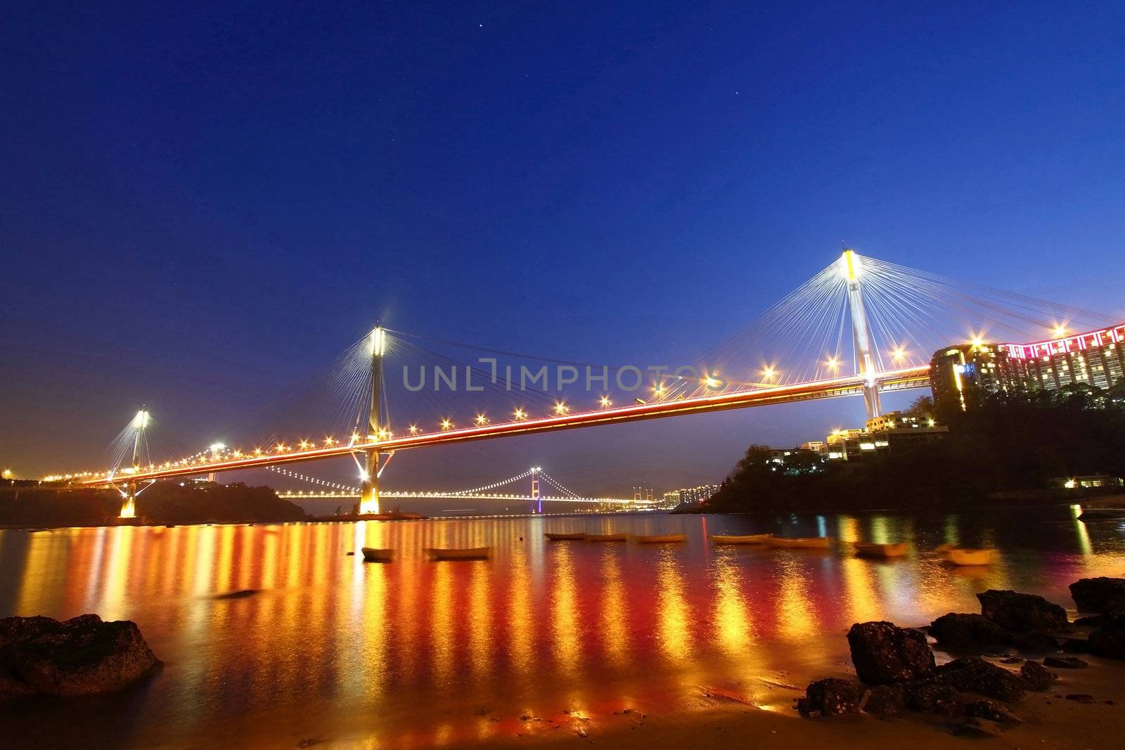 Ting Kau Bridge in Hong Kong at night  by kawing921