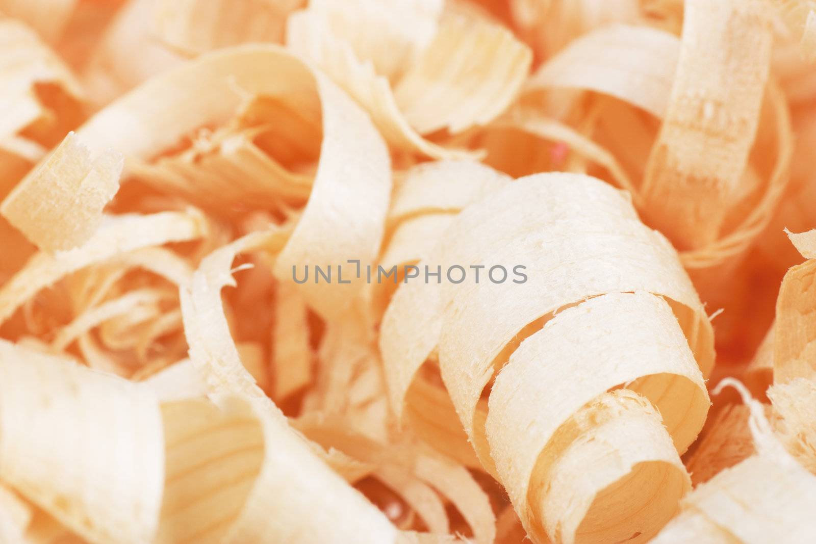 Closeup view of wooden shavings