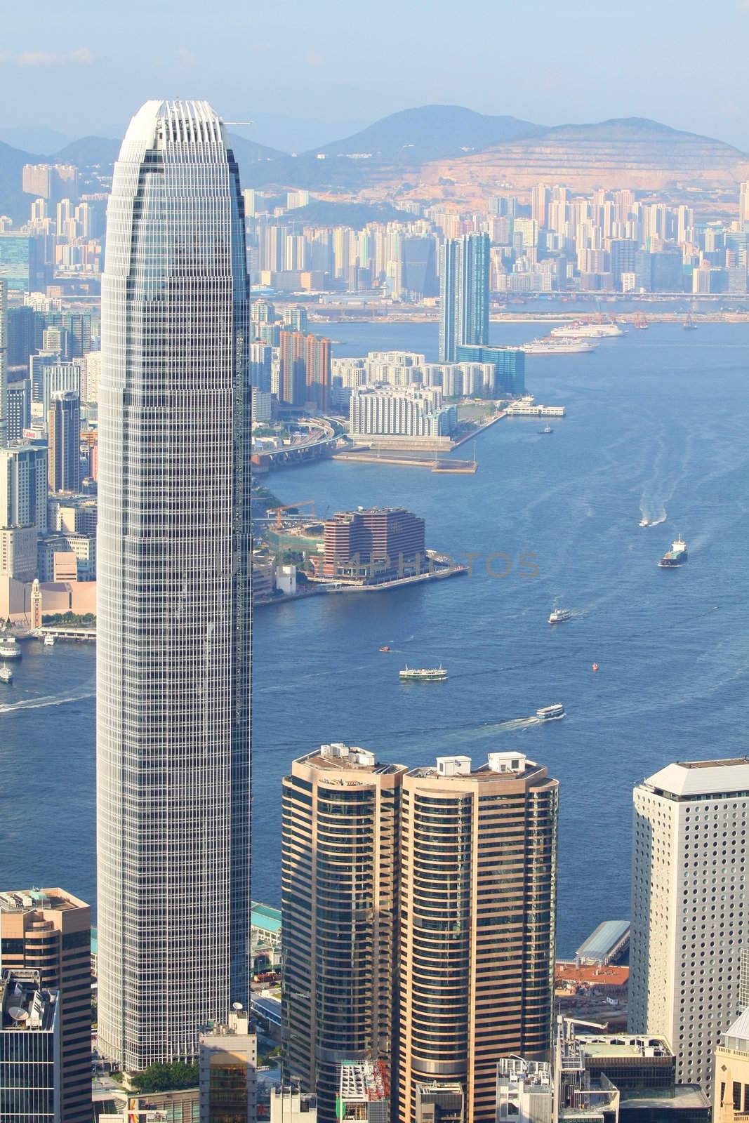 Hong Kong view at day time with mild blue tone