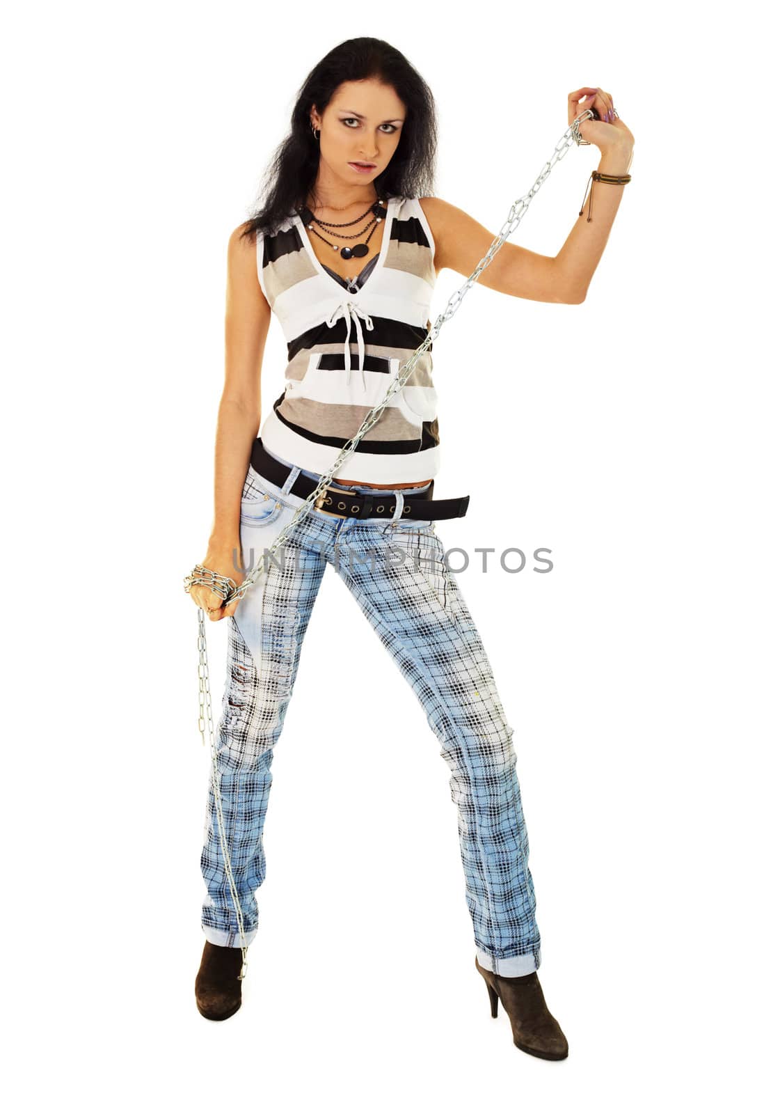 Young woman in torn jeans with a chain by pzaxe