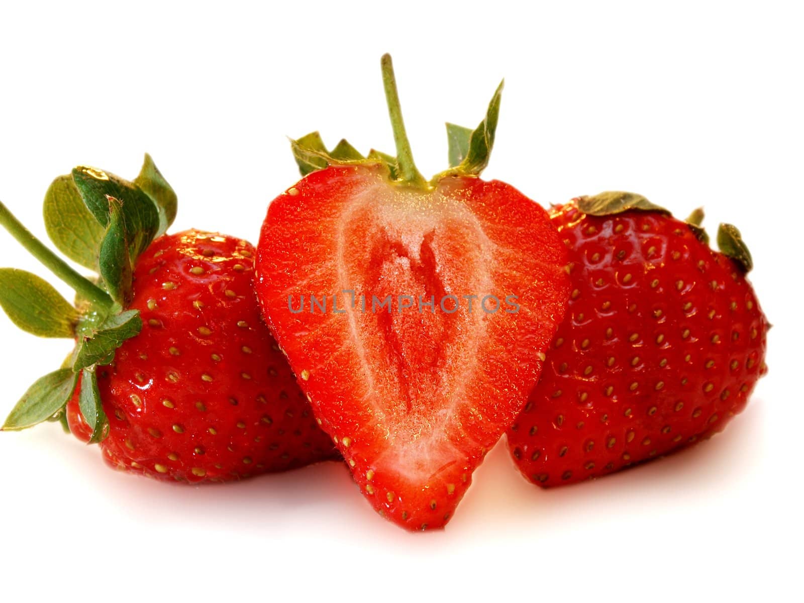 Group of strawberry fruit, isolated towards white background