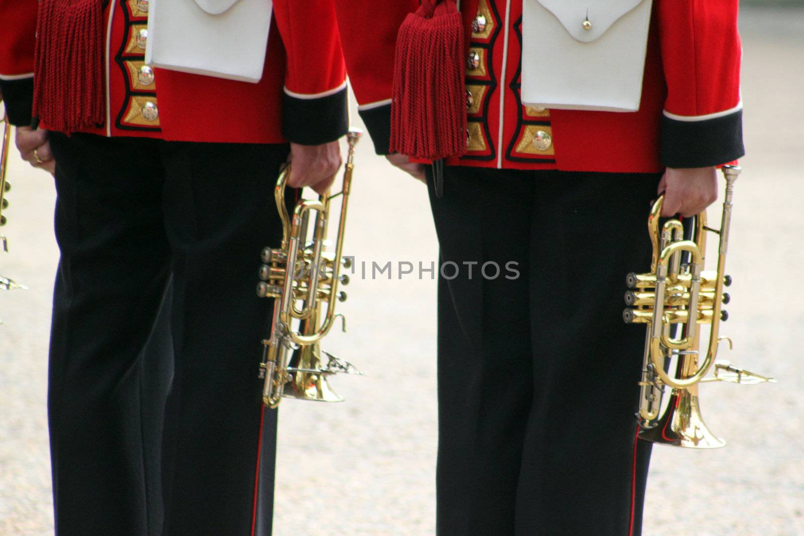 Grenadier guards at attention while inspection by officers