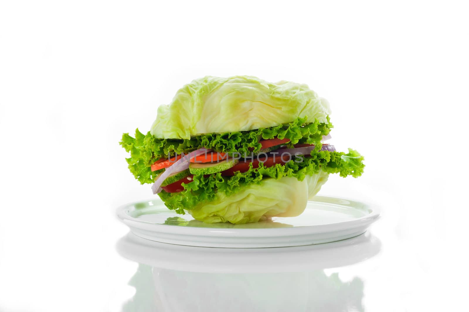 Vegetarian burger - cabbage, tomato, cucumber, onion, lettuce