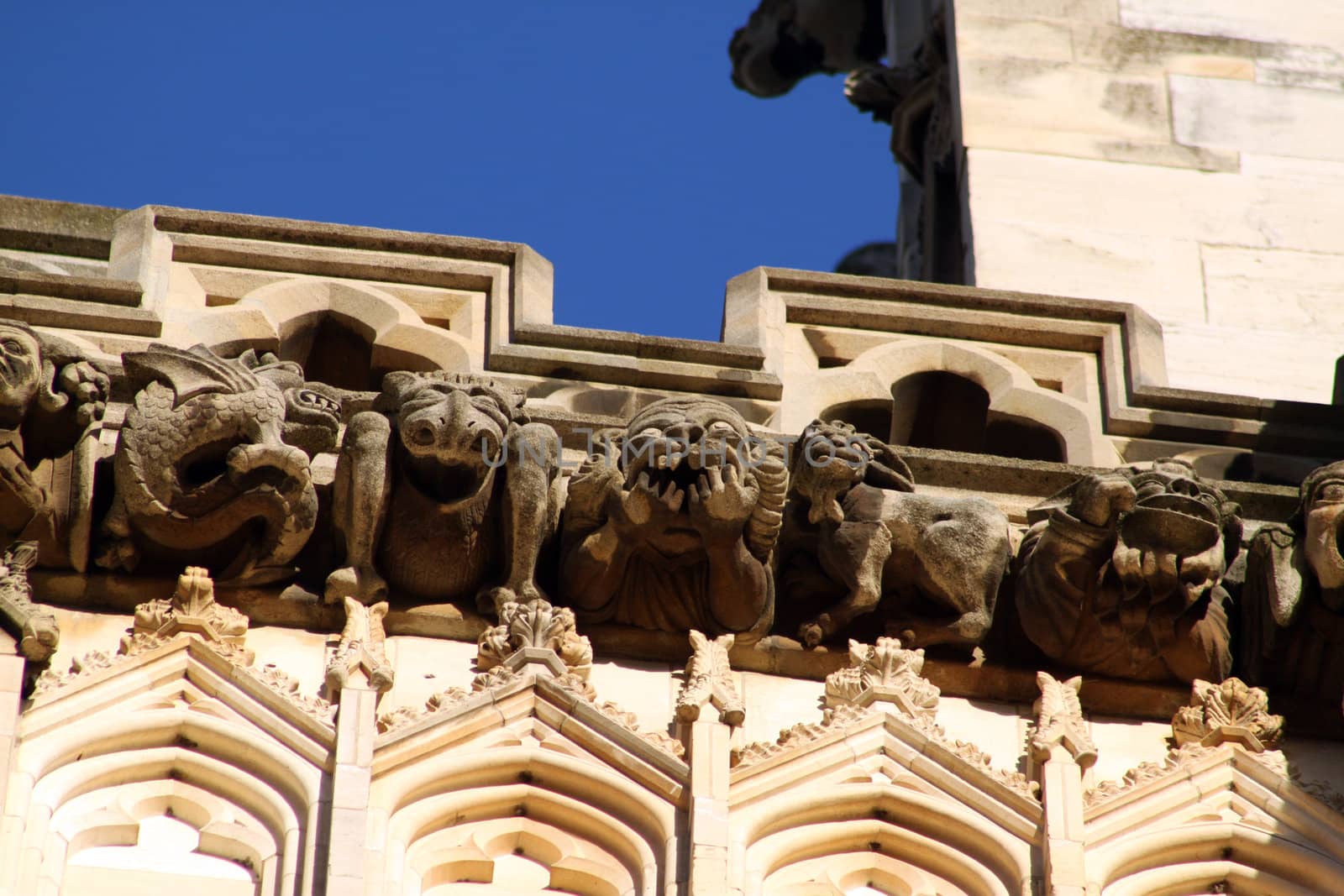 Five gargoyles found on the side of Chester Cathedral