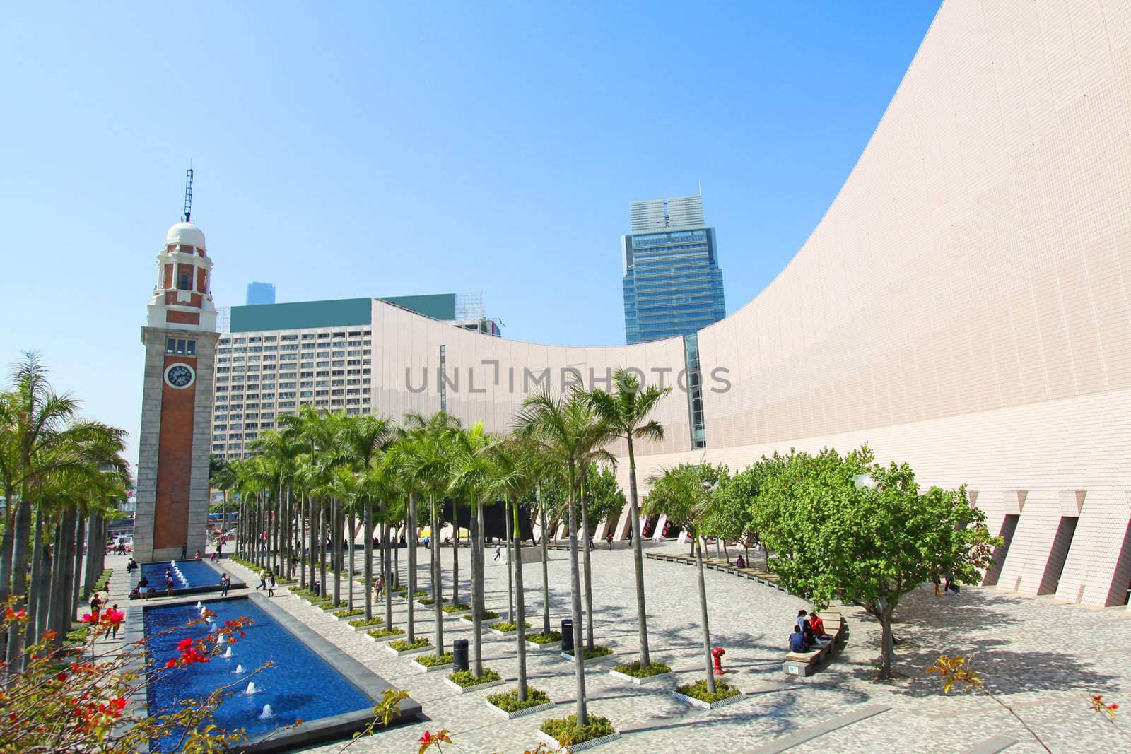 Clock tower in Hong Kong at day