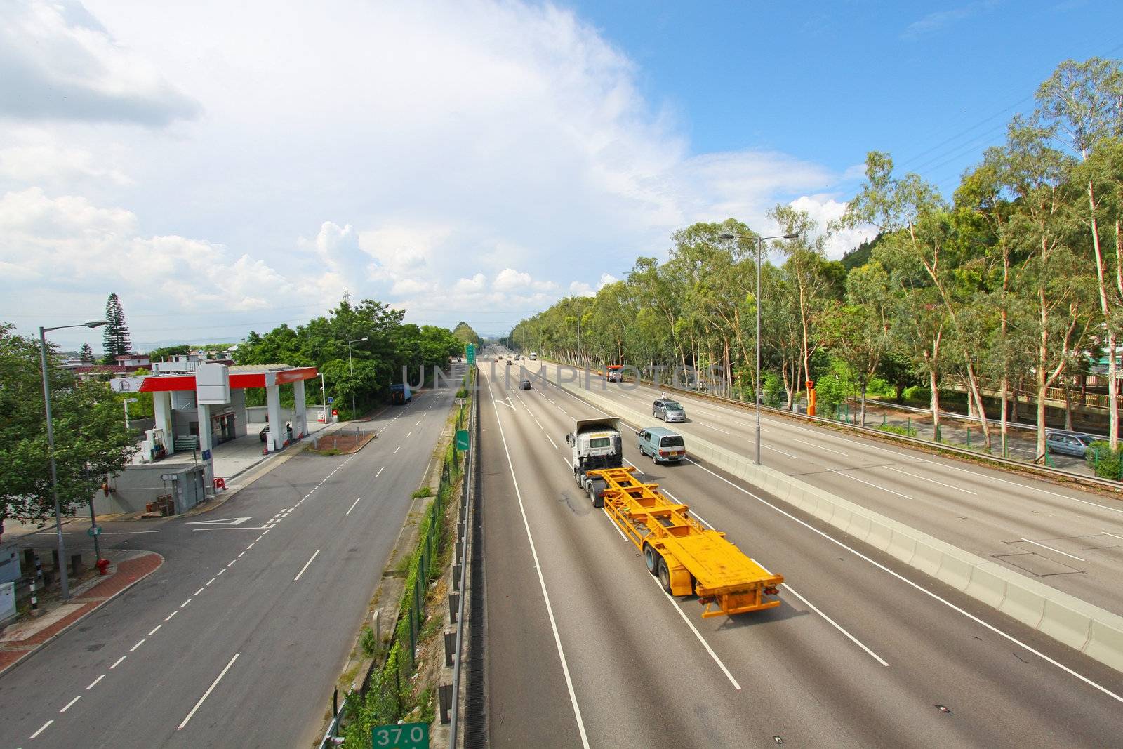 Highway in Hong Kong with moving cars