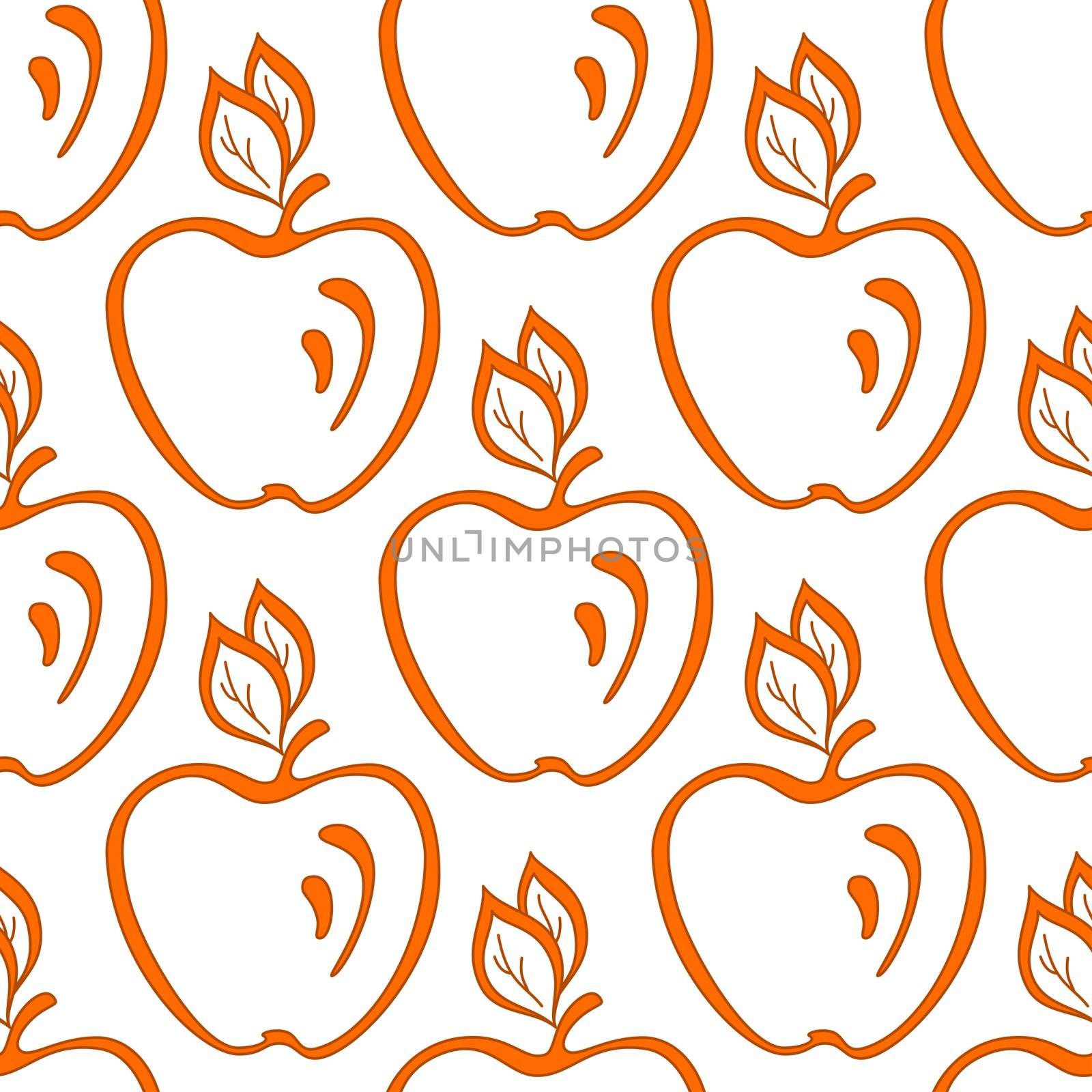 Abstract seamless background, symbolical fruits, orange apples on white
