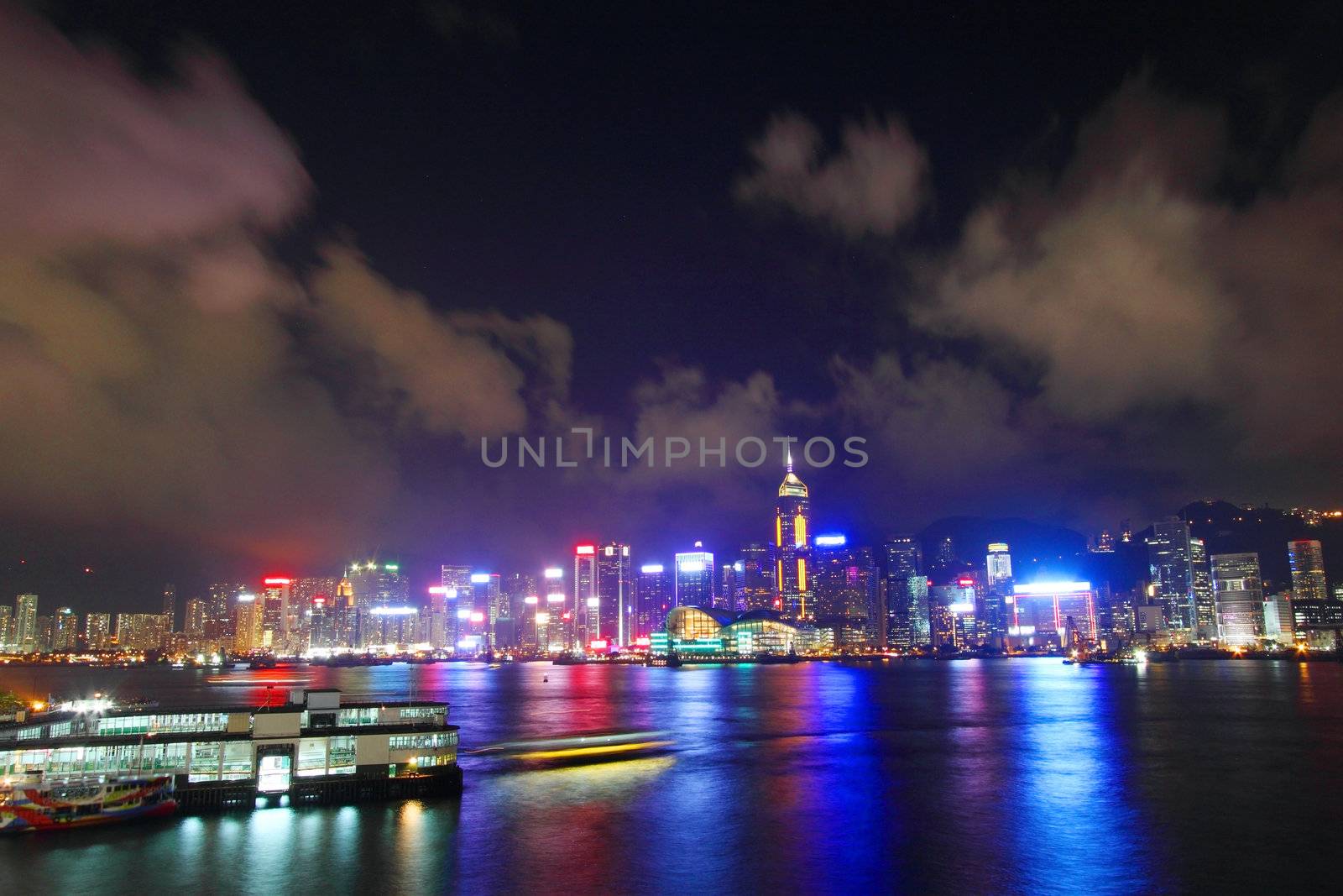 Hong Kong harbour at night time