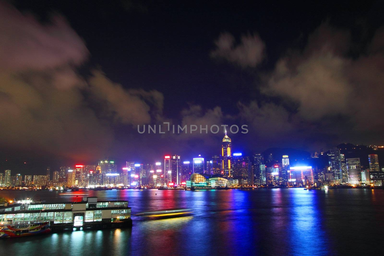 Hong Kong harbour at night time