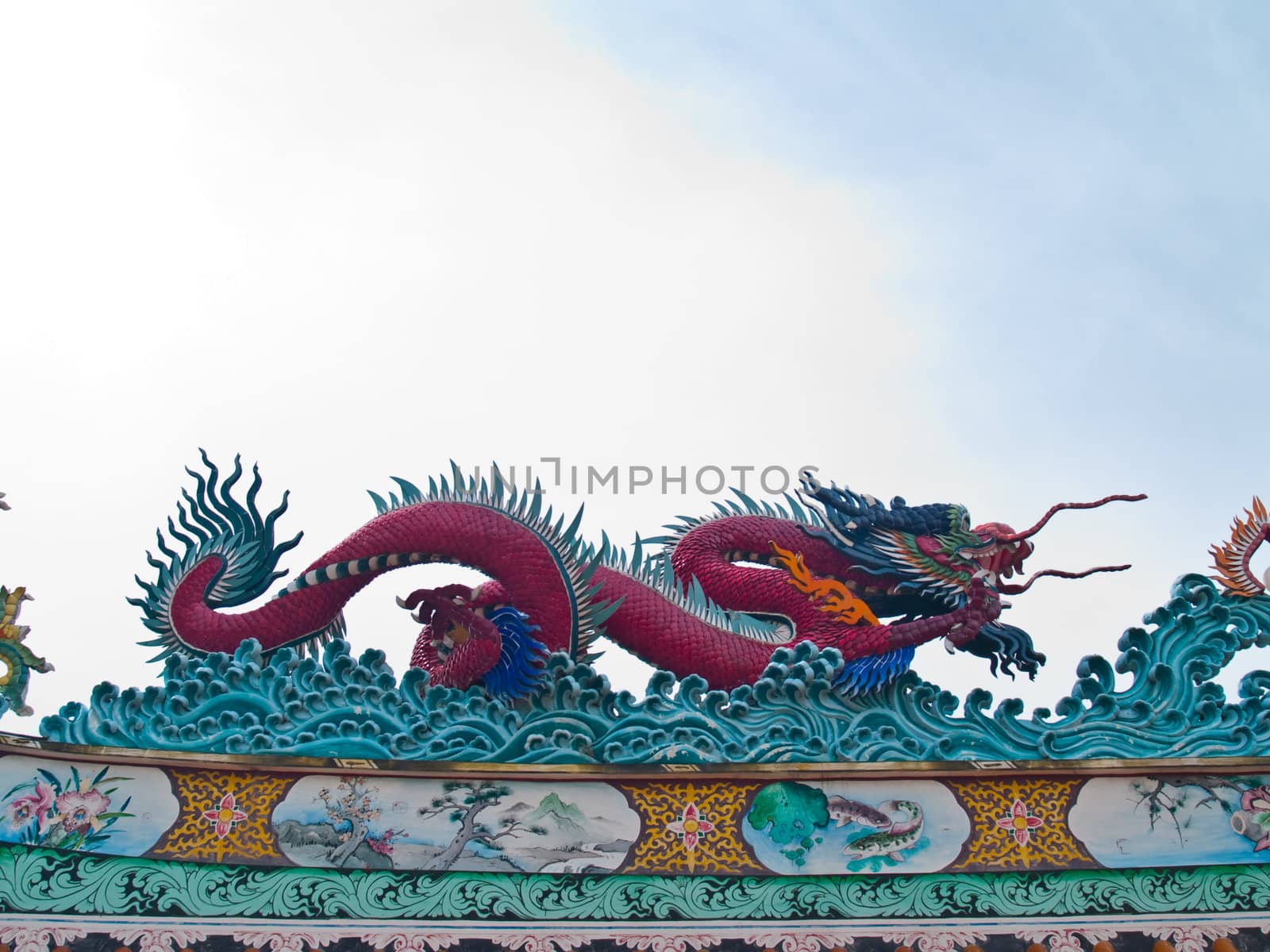 Red Chinese dragon in Nang Sao Temple, Samut Sakhon, Thailand