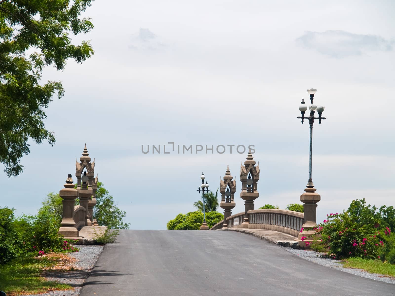 Small bridge and balustrade lamp in Buddhamonthon, Nakhon Pathom, Thailand