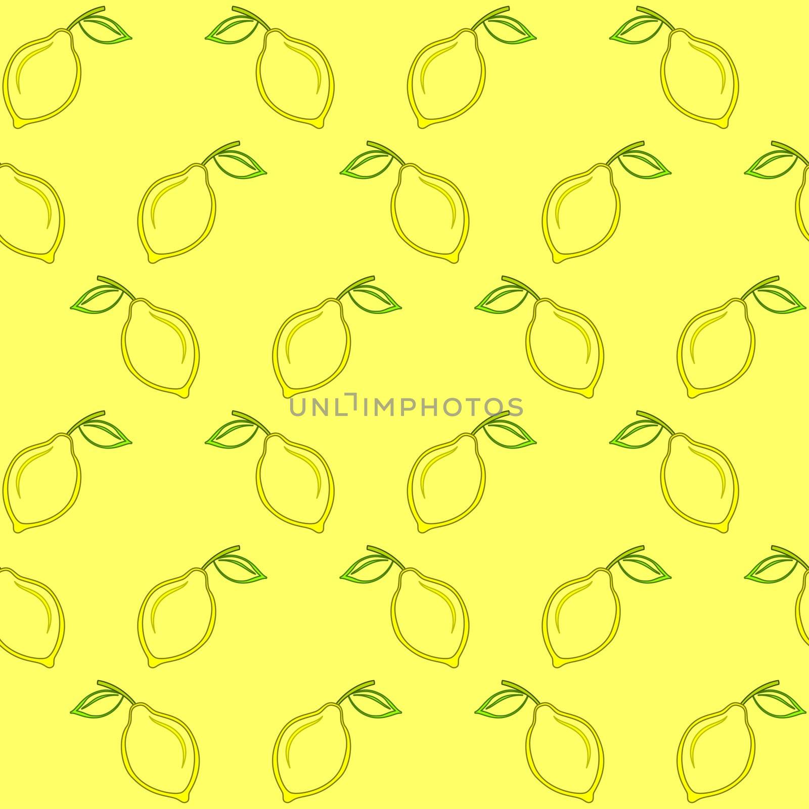 seamless background, pattern from symbolical yellow lemons with green leaf