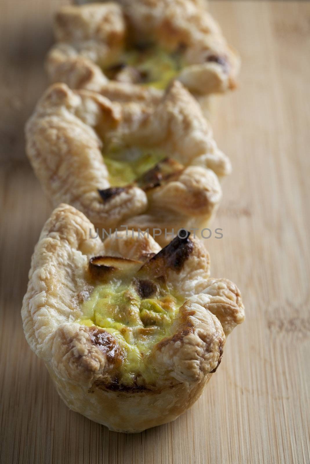 Fresh pastry filled with eggs cheese and leeks.