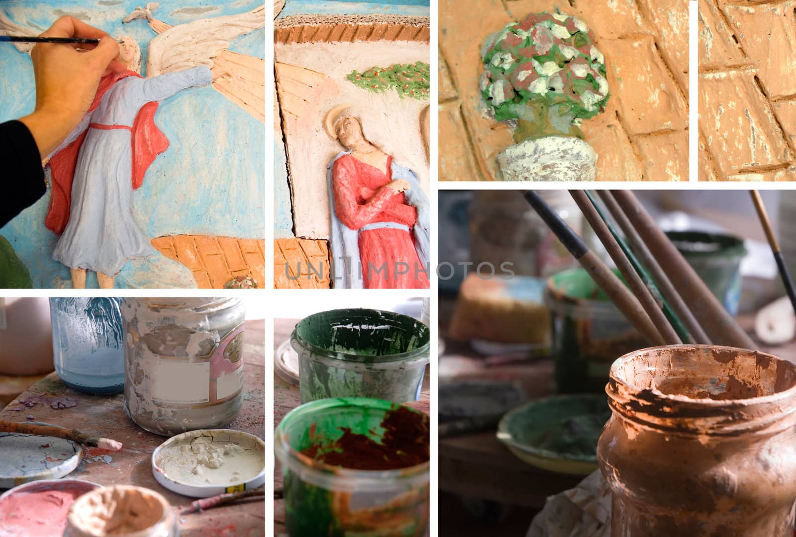 collage, ceramic art studio, mural and engobes