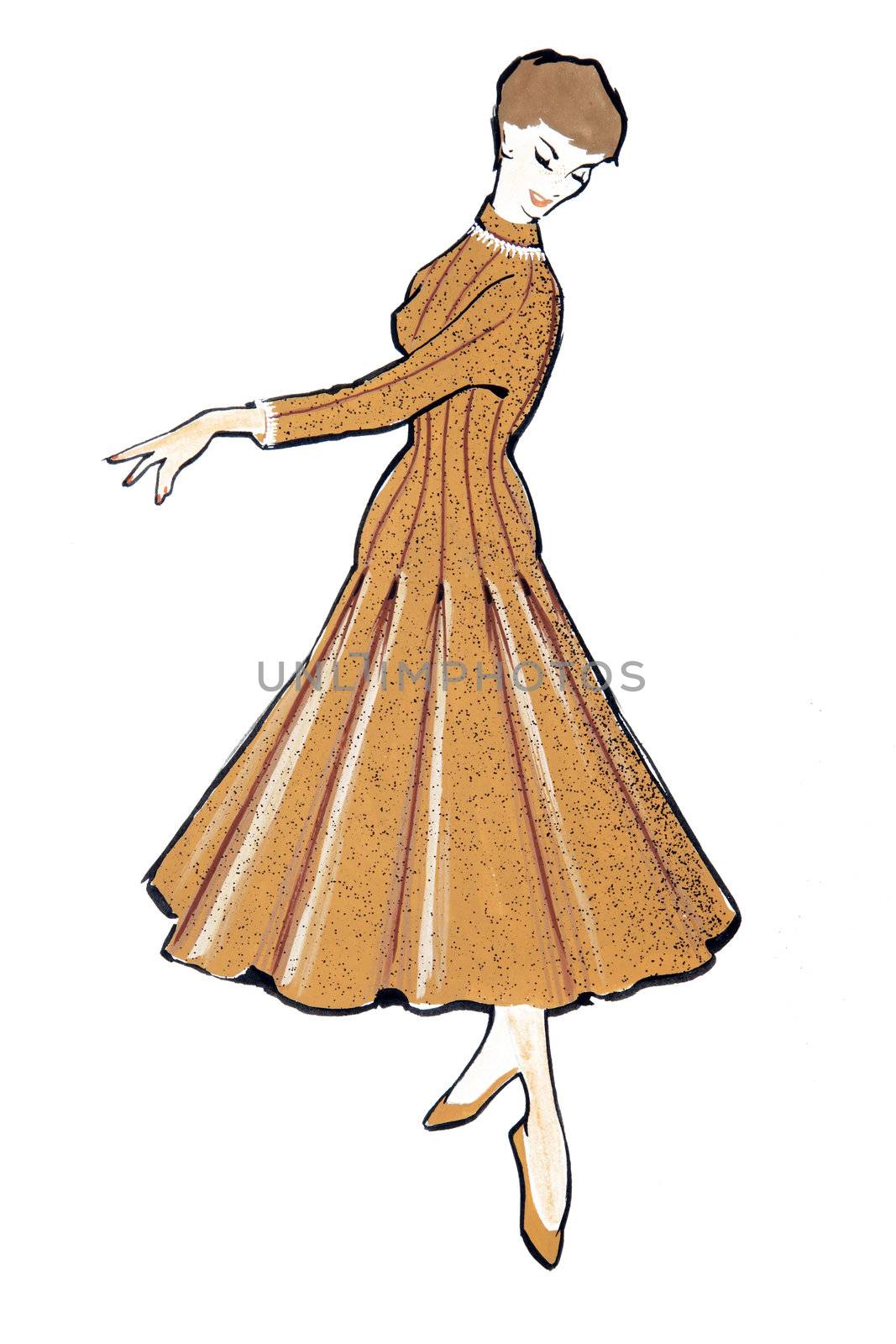 50's fashion sketch on the white background 