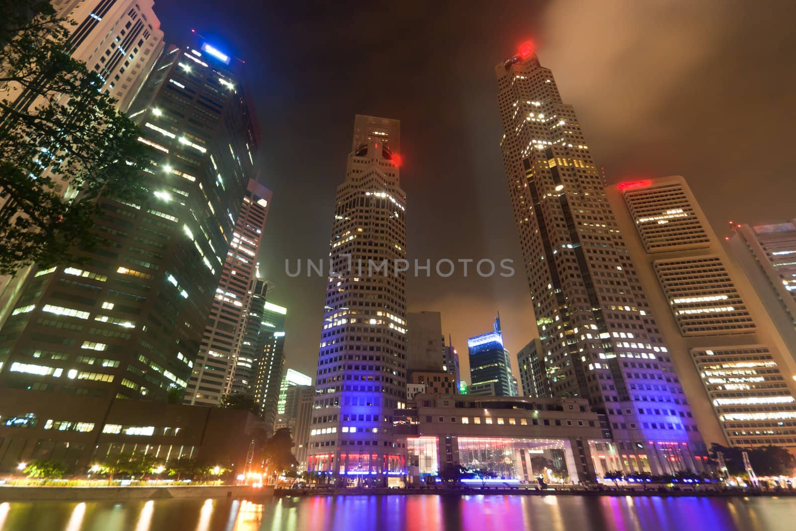 Colorful light at sigapore city that reflew on the river.