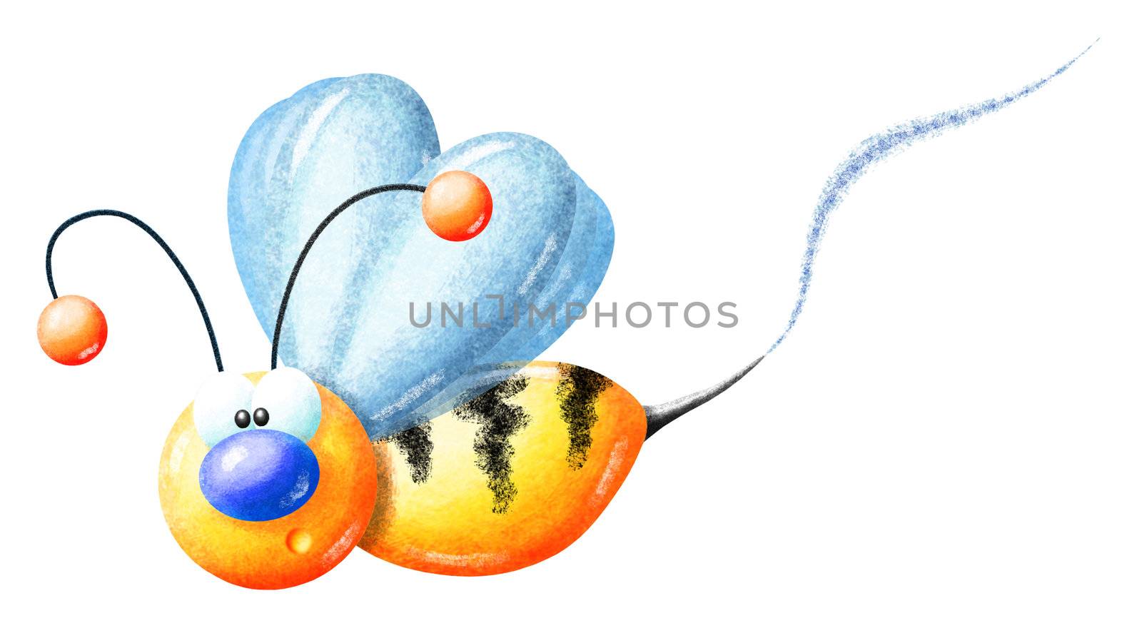 A digital crayon illustration of a cartoon bee.