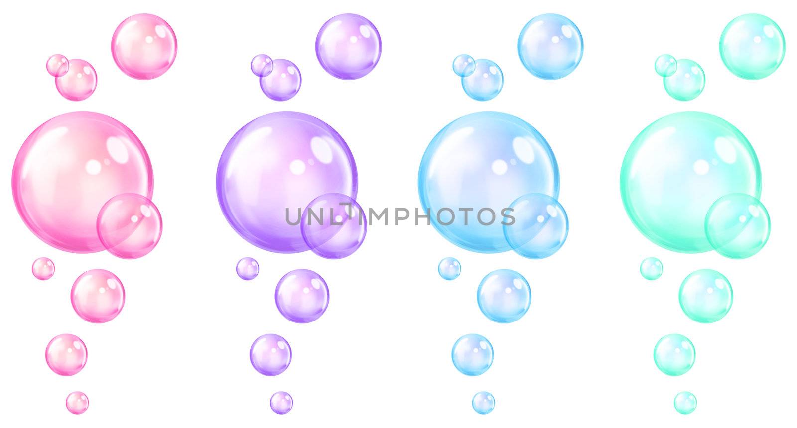 Cartoon bubbles in a variety of colors.