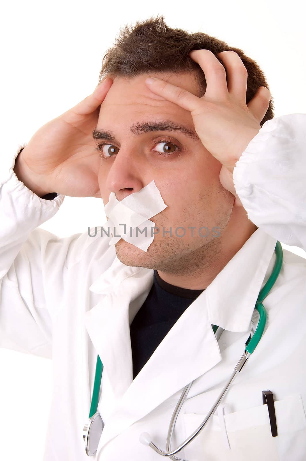 Male doctor with pen are writing 