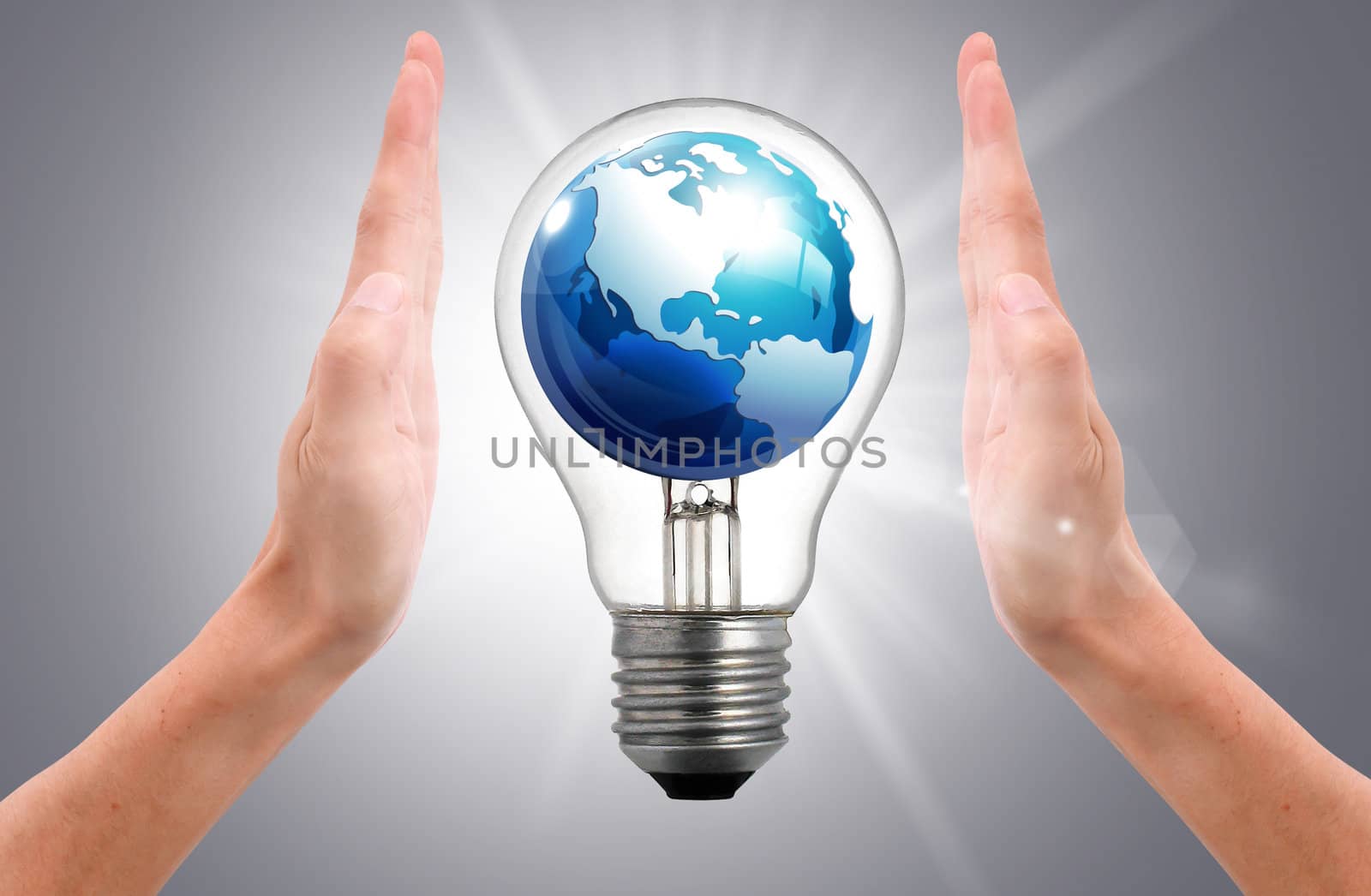 the world in light bulb on women hand  by rufous