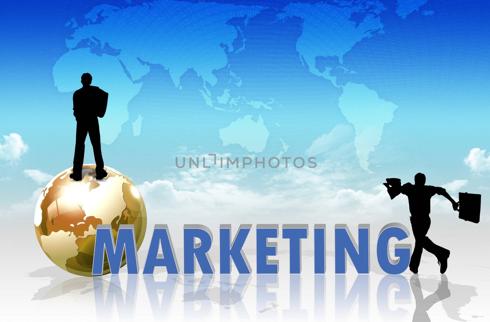 Business hand and word marketing