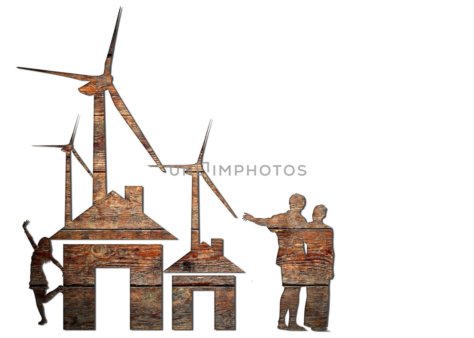 eco house wood and a windmill by rufous