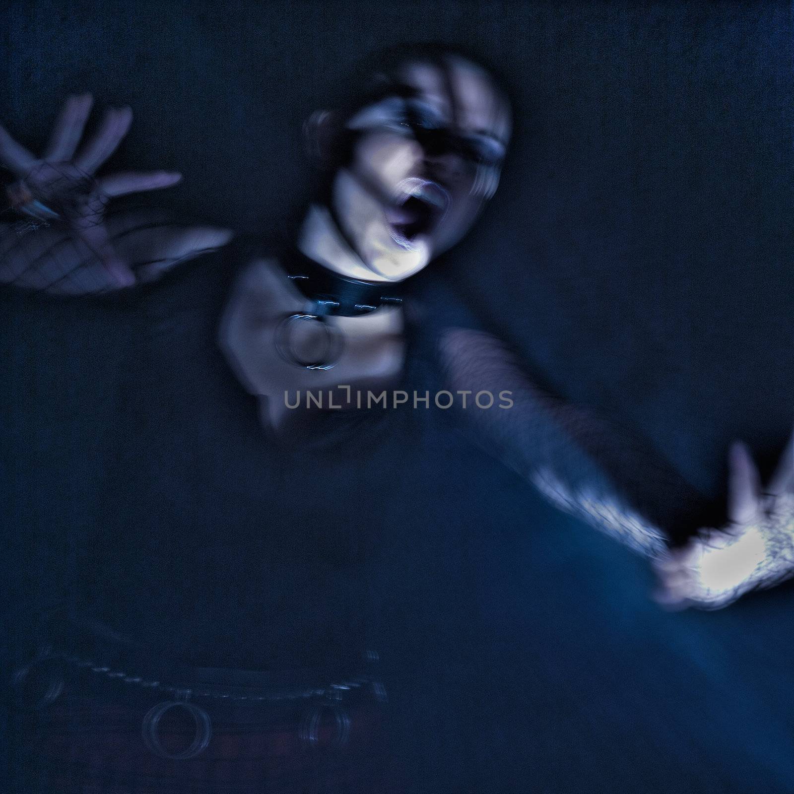Scary horror scene with light painted equipment