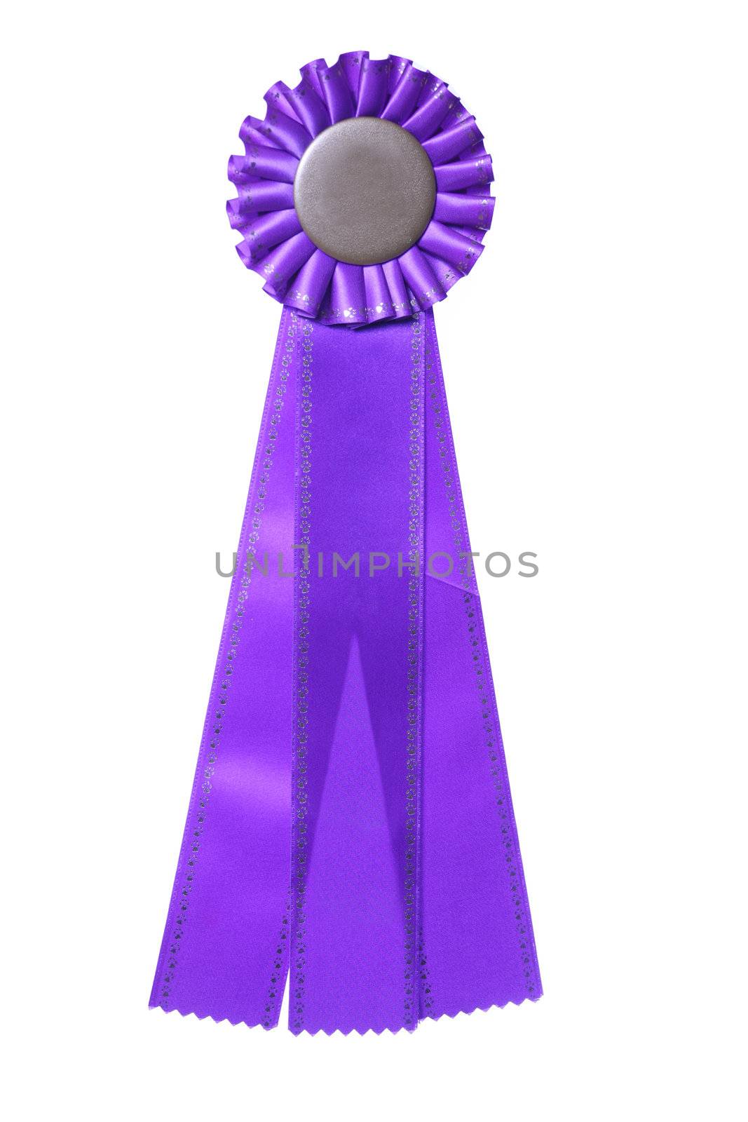 Purple ribbon award isolated on white