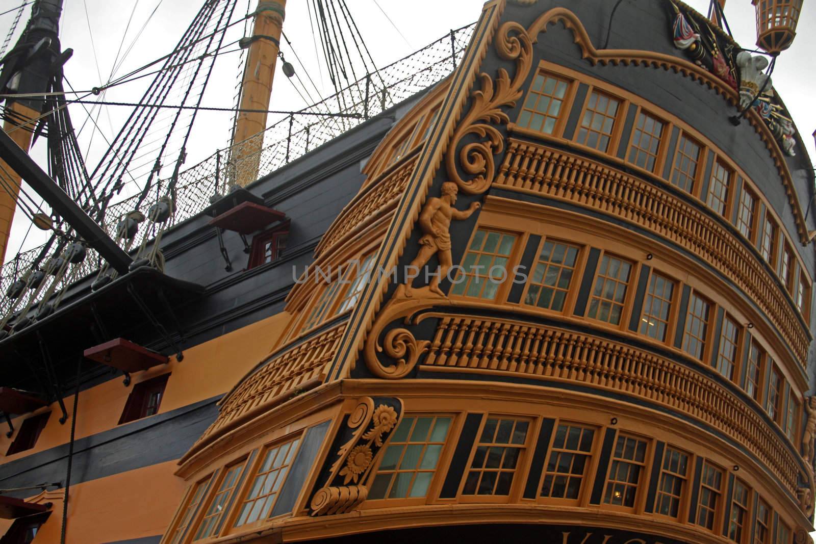 Close up view of rear of HMS Victory