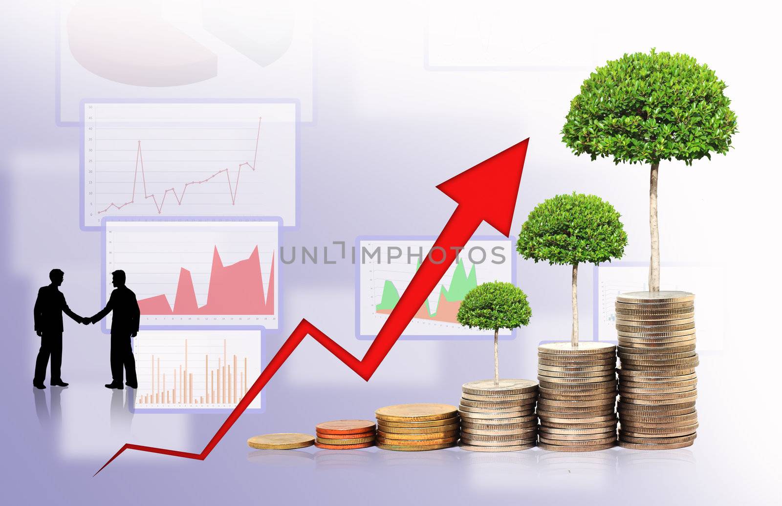 Financial graph with coins