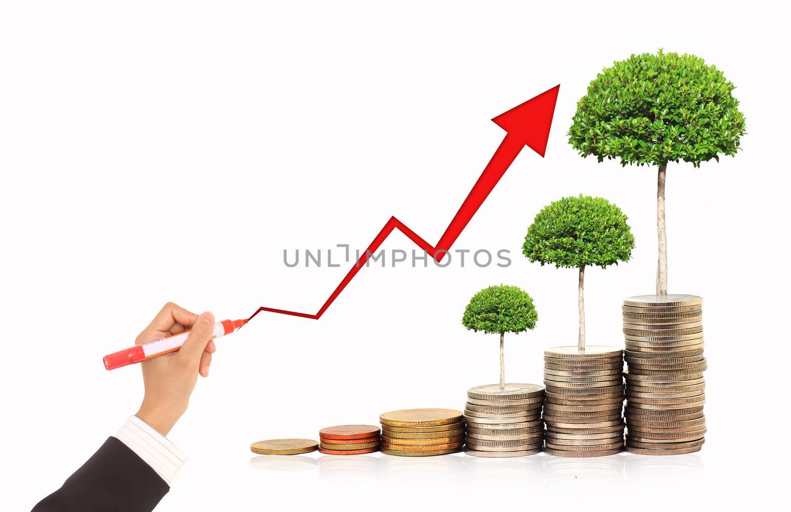 Financial graph with coins