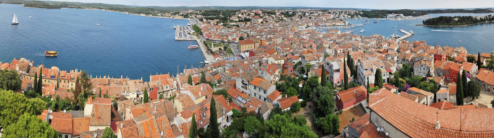 High angle view of the Dalmatian coast from the city of Rovinj Croatia