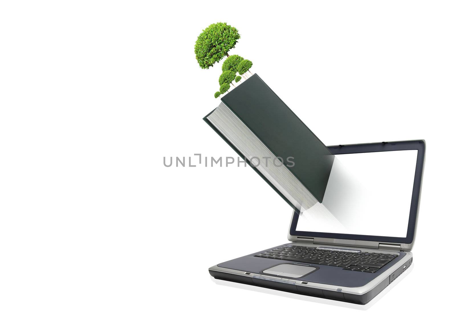 Books with a laptop on a white background by rufous