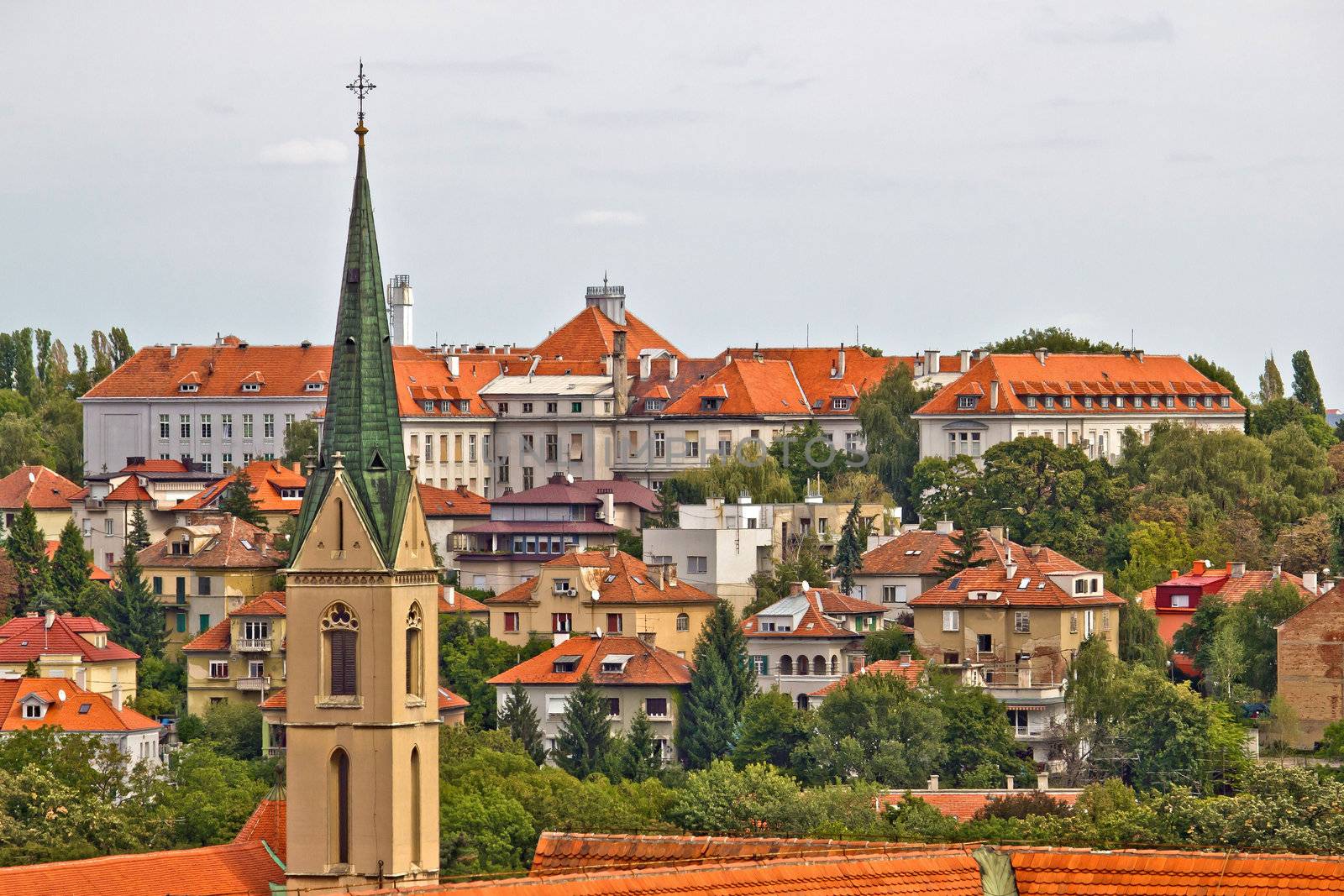 Zagreb rooftops and church tower, croatia