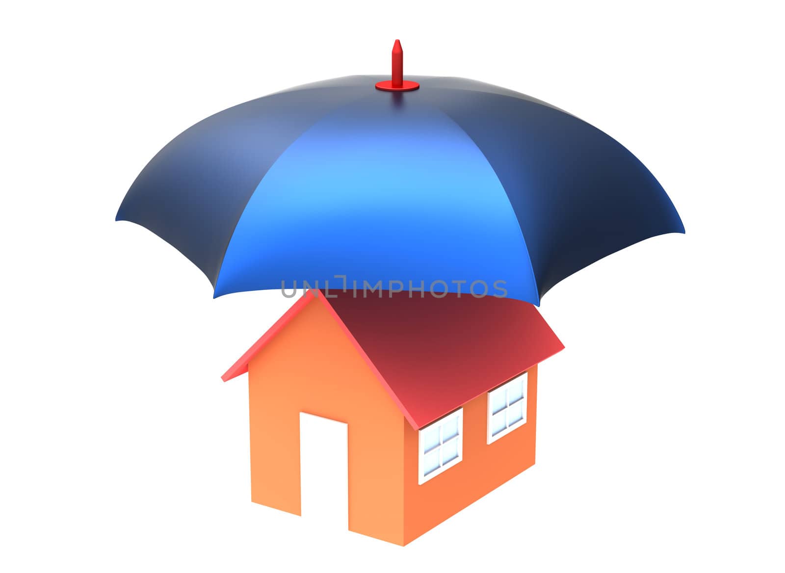 House under protection, concept, 3d render isolated on white