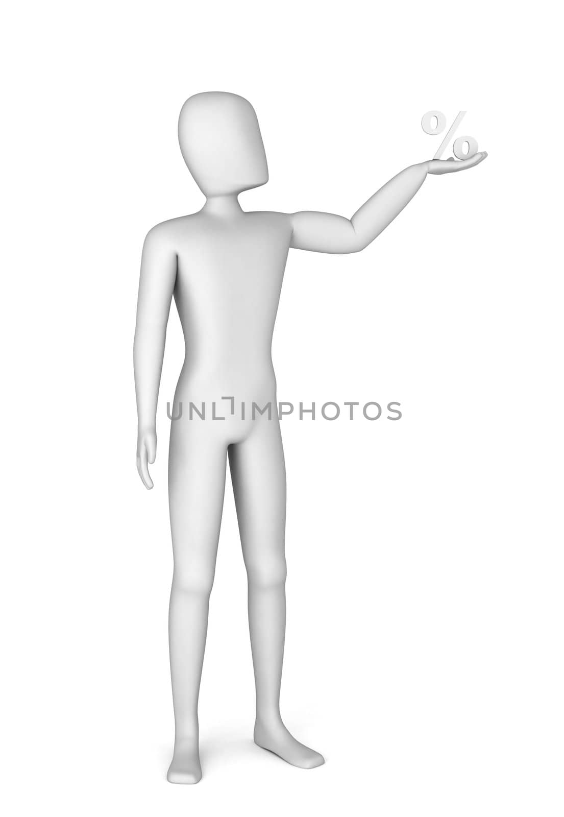 3d man holding in hand silver percentage on a white background