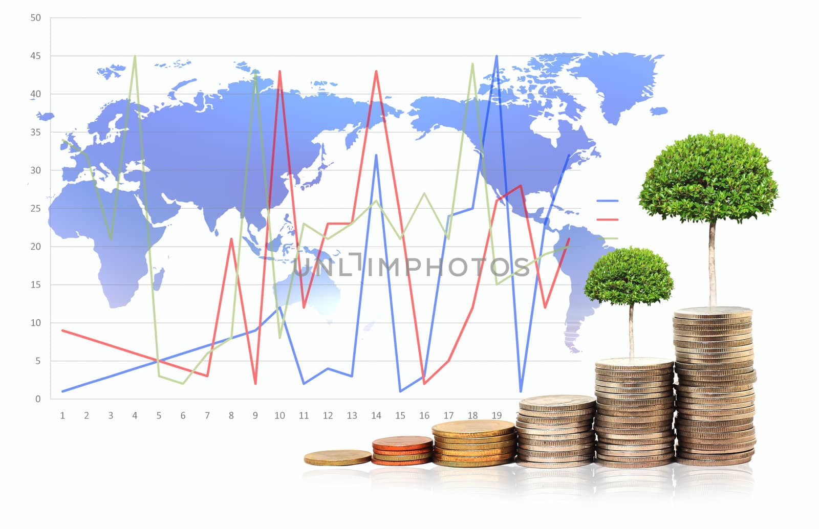 Business collage about with map and coins. by rufous