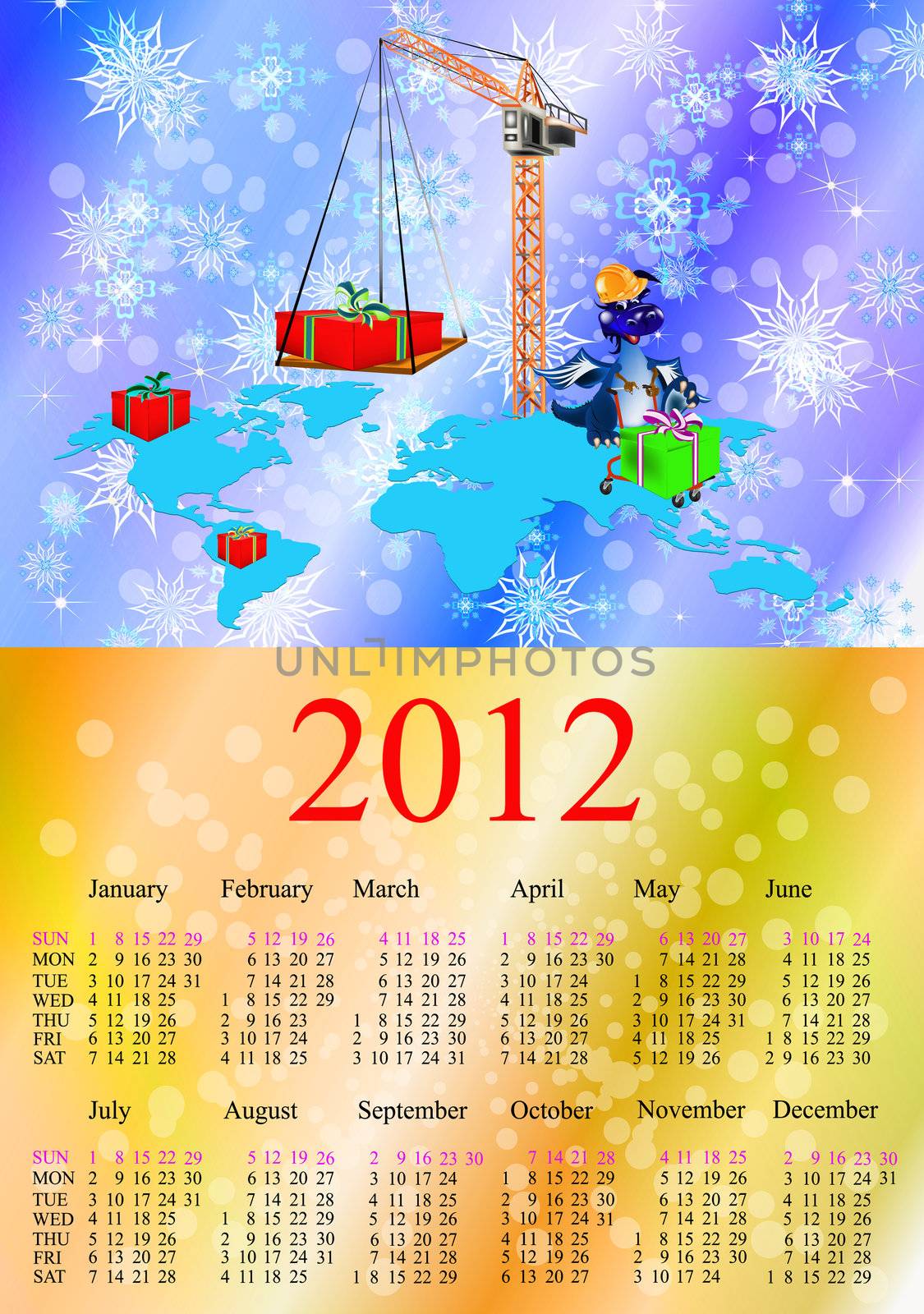 Dark blue dragon a symbol of new 2012.Calendar by sergey150770SV