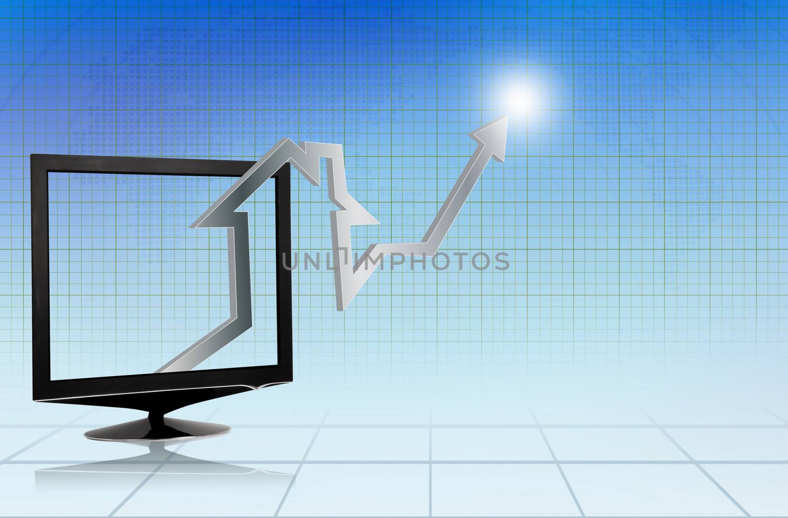 Growth business graph on LCD  monitor