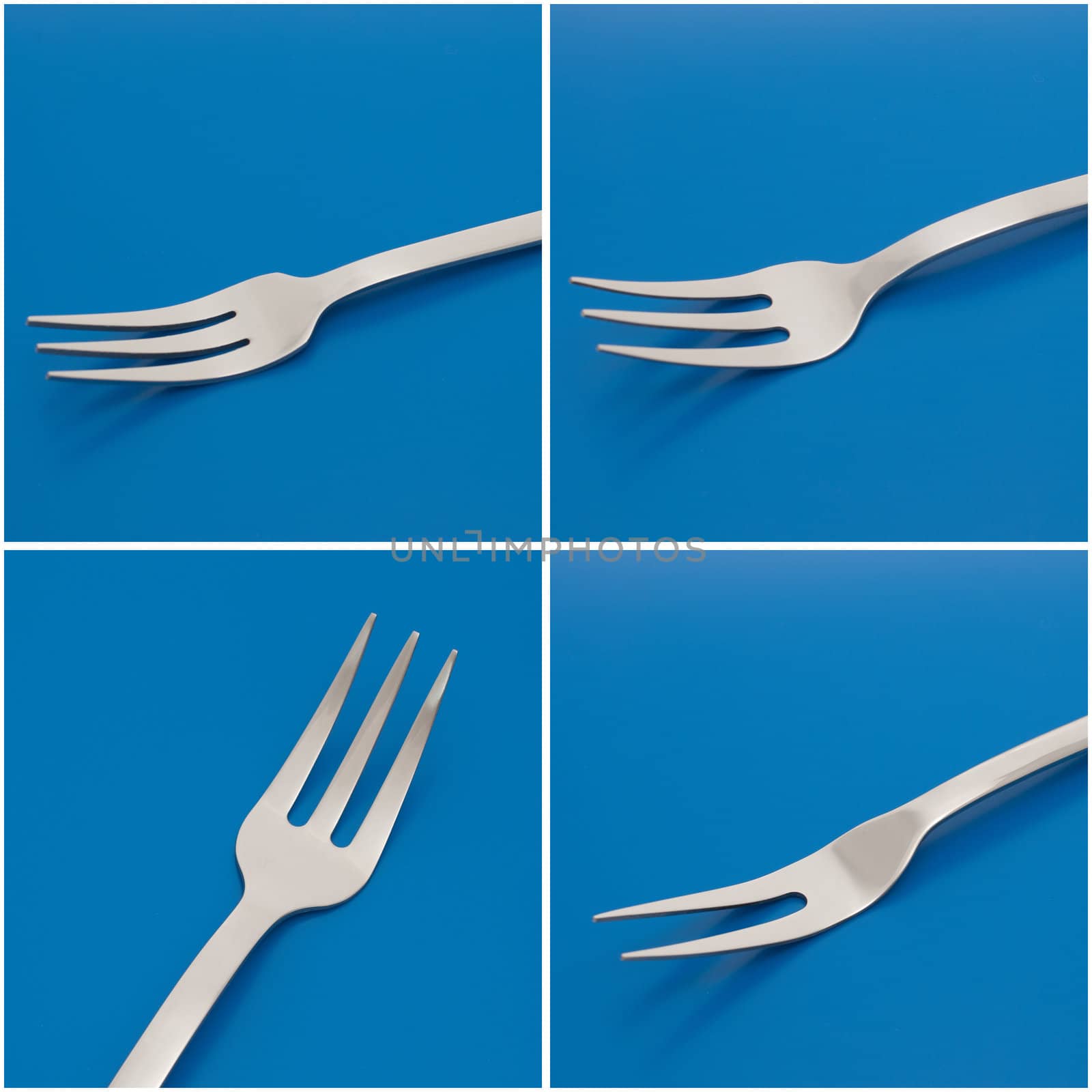 Set of forks on the blue background.