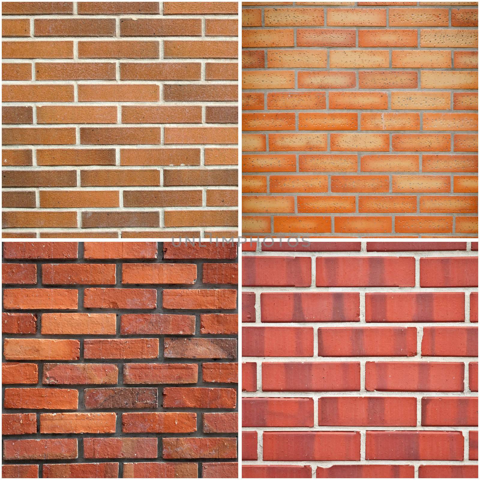 Set of Red brick wall textures background.