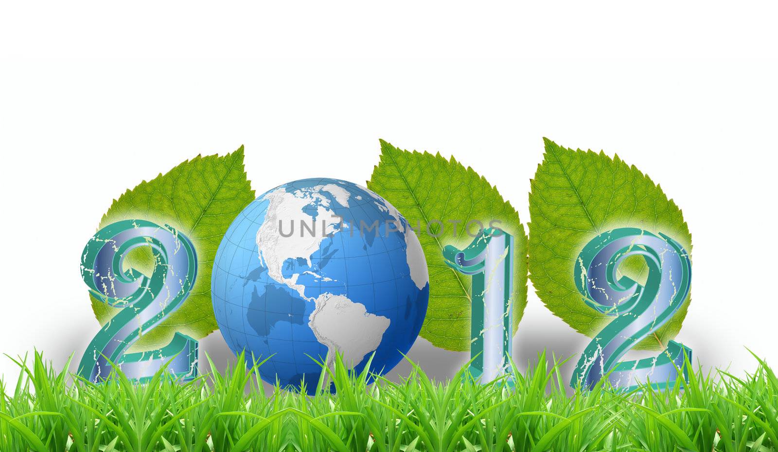 Creative 2012 New Year concept with blue Earth globe isolated by rufous