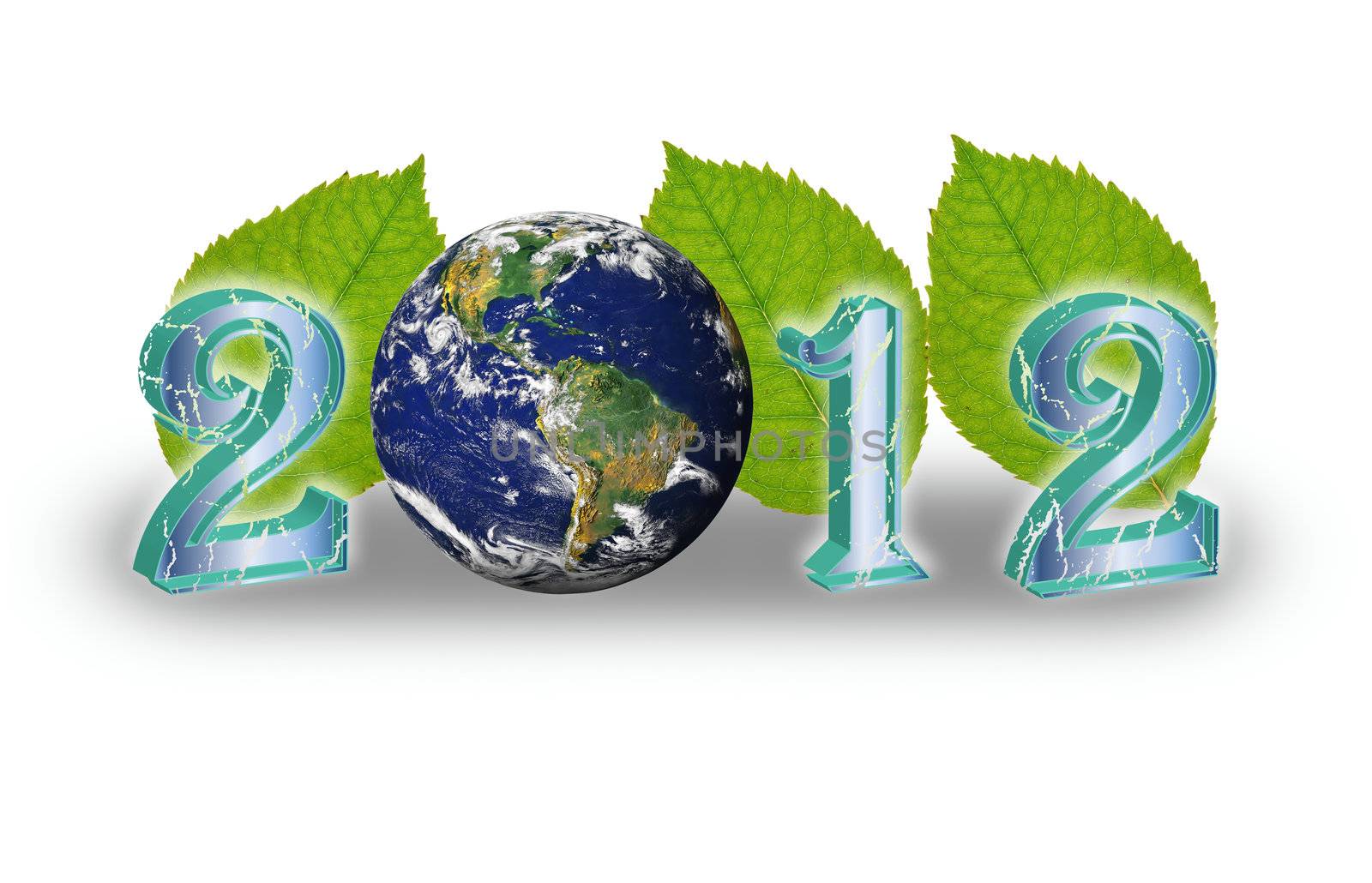 Creative 2012 New Year concept with blue Earth globe isolated by rufous