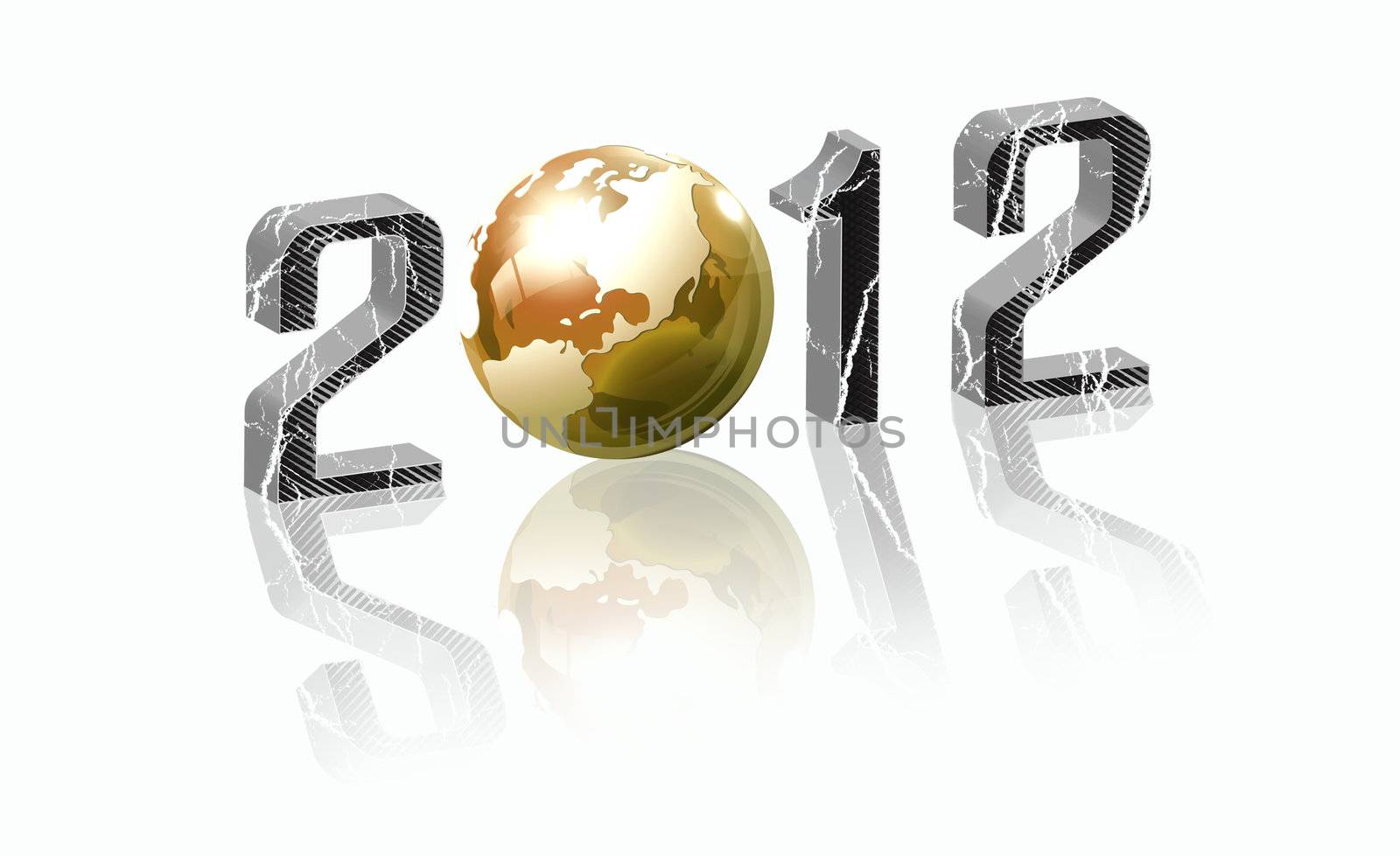 Creative 2012 New Year concept with blue Earth globe isolated