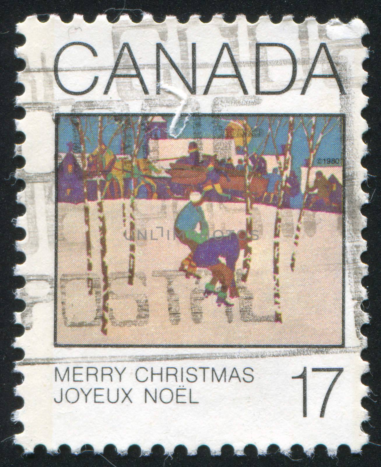 CANADA - CIRCA 1980: stamp printed by Canada, shows Sleigh Ride, by Joseph Sydney Hallam, circa 1980