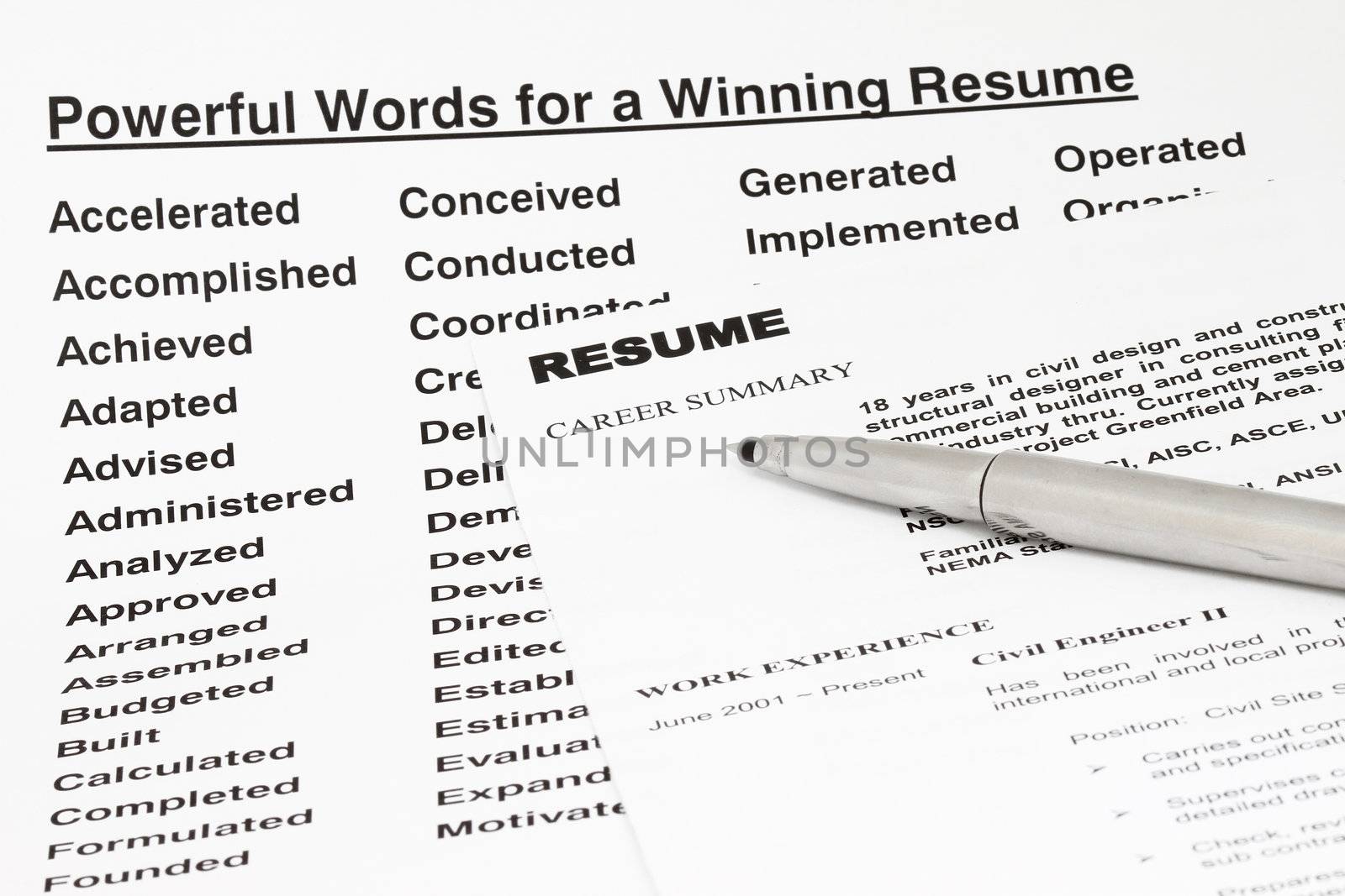 Powerful words for winning a resume- manu uses for employment sector.
