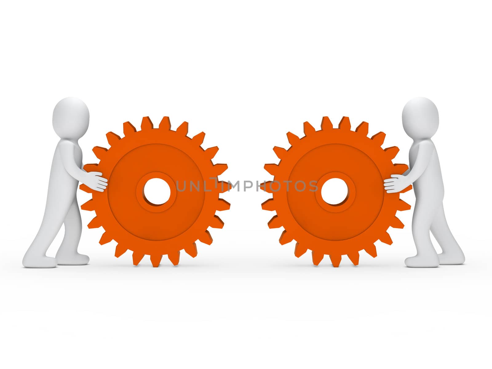 3d men push gear orange to connecting