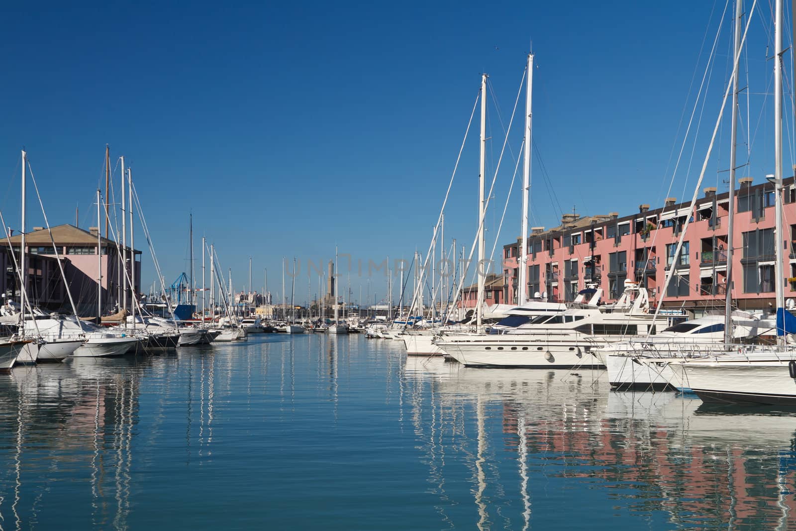the touristic port in Genova, Italy on a beautiful sunny day