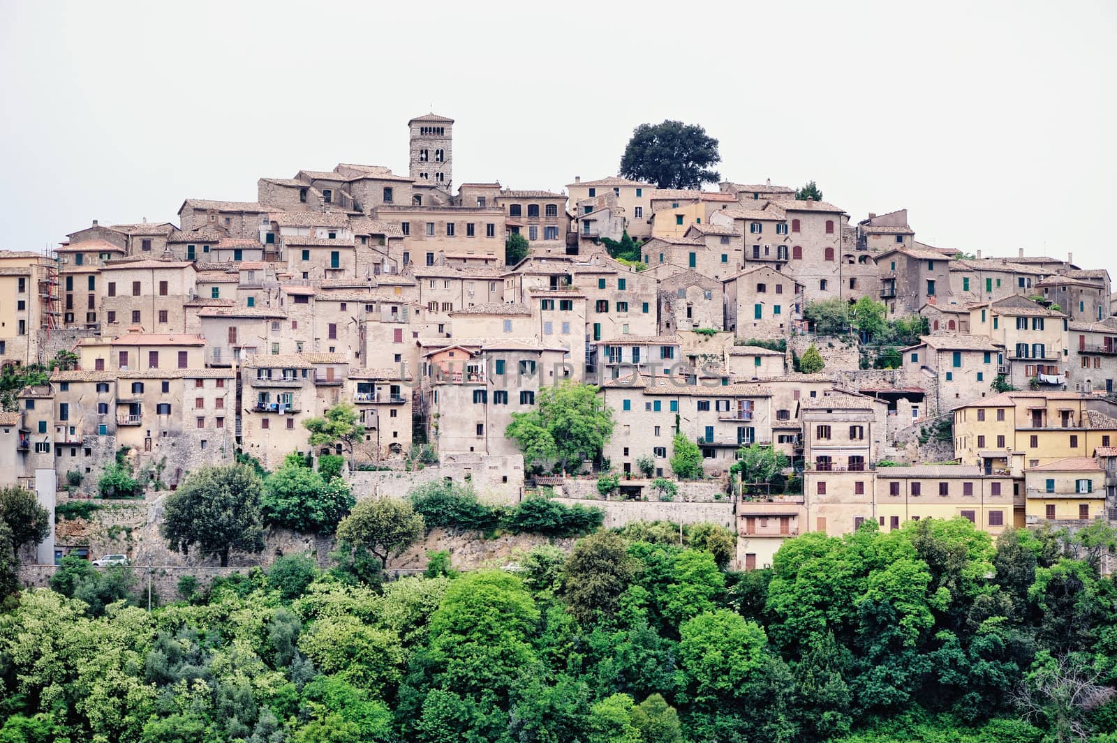Village to the top of hill in Italy